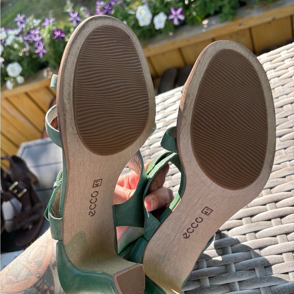 ECCO Women's Green Leather Heeled Sandals - Size 41 - Picture 4 of 9